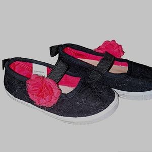 Girls Old Navy Black Mary Jane's w/Pink Flower Toddler Shoes Size 7